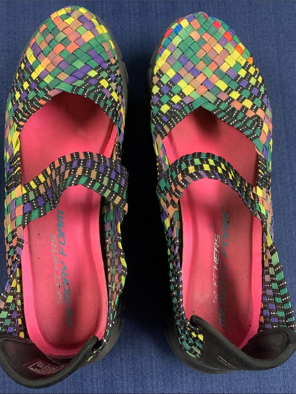 Skechers Multicolor Woven Mary Jane Flats with Pink Insole